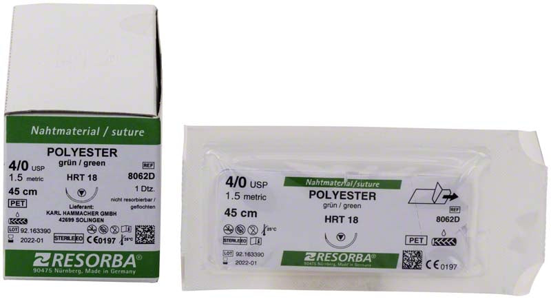 RESORBA® Polyester, grün, 12 Stk, 45 cm, USP 4/0, HRT18