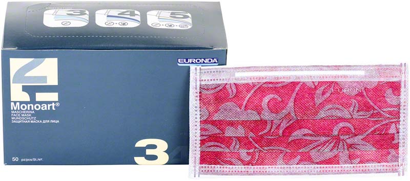 Monoart® Mund-Nasen-Schutz Flower, Gummizug, Spenderbox mit 50 Stk, weinrot
