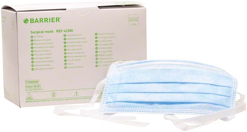 BARRIER® OP Maske Standard, zum Binden extra lang, geringer Atemwiderstand, 60 Stk,blau