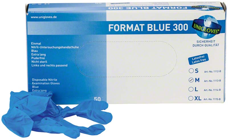 FORMAT BLUE 300 Nitril Untersuchungshanschuhe, extra lang, 100 Stk, blau, M