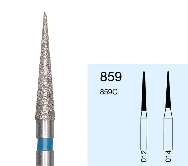 Omni Diamanten 859 für FG, 19 mm, rot fein, Konus lange Spitz, ISO 010