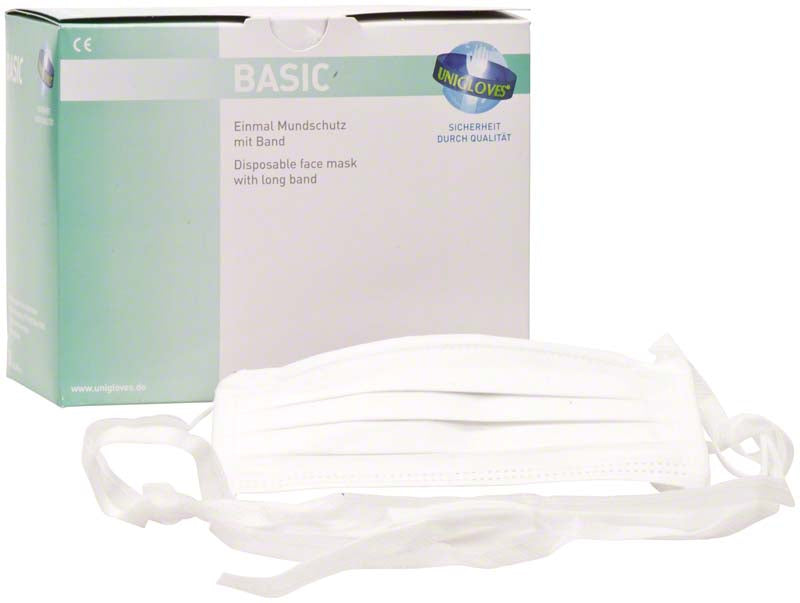 BASIC OP Mund Nasen Schutz, Gummibänder, Spenderbox 50 Stk, weiß