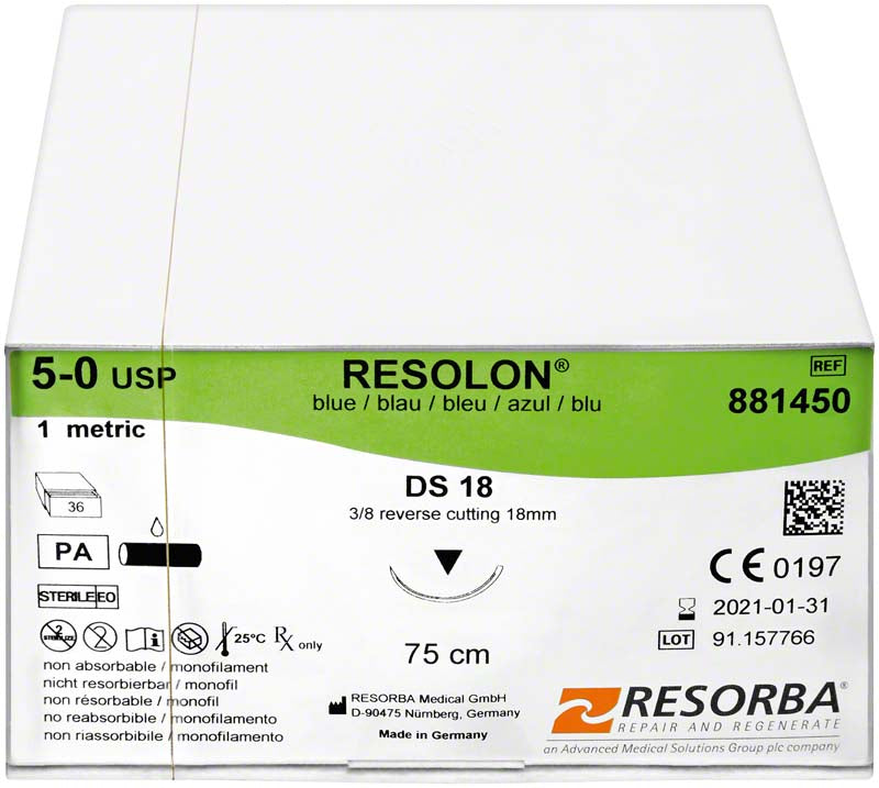 RESOLON, blau, 36 Stk, 75 cm, USP 5/0, DS18
