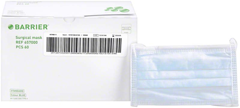BARRIER® OP Maske Standard, zum Binden extra lang, geringer Atemwiderstand, 60 Stk, blau