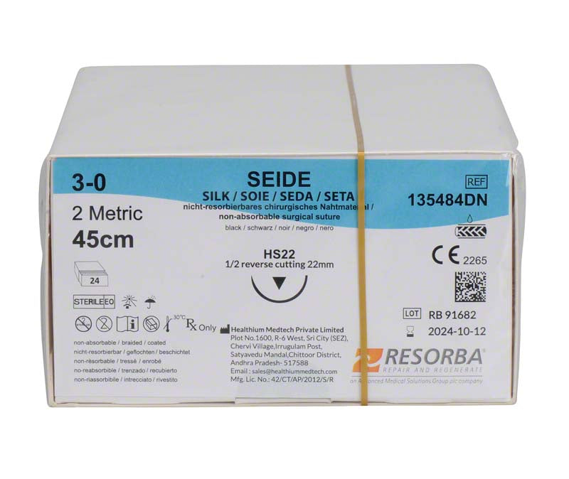 RESORBA Seide, schwarz, 12 Stk, 45 cm, USP 3/0, HS22