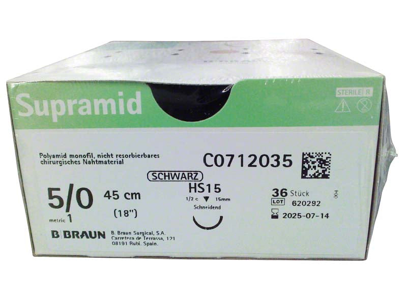 Supramid®, schwarz, 36 Stk, 45 cm, USP 5/0, HS 15