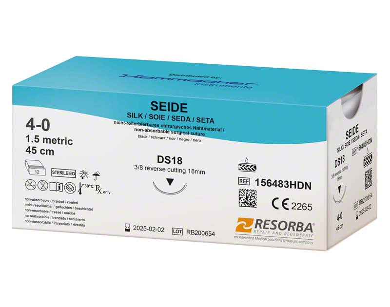 RESORBA Seide, schwarz, 12 Stk, 45 cm, USP 4/0, DS18