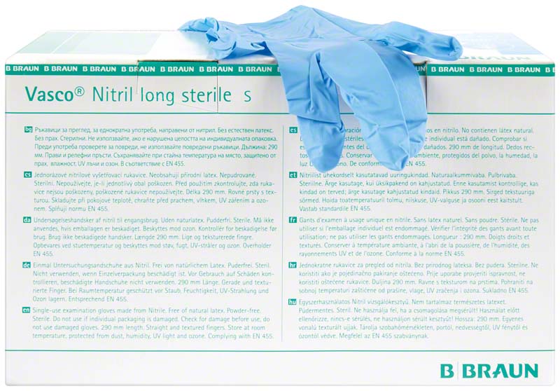Vasco® Nitril long steril Untersuchungshandschuhe steril, puderfrei, blau, 50 Paar, S