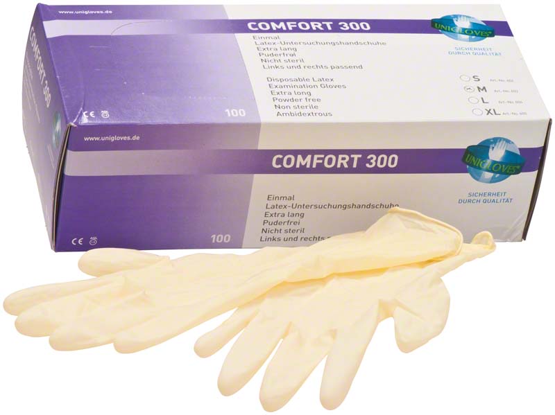COMFORT 300 Latex Untersuchungshandschuhe, puderfrei, 100 Stk, weiß, M