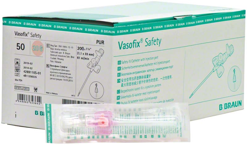 Vasofix® Safety Braunüle, 50 Stk, rosa, G20, 1,1 x 33 mm