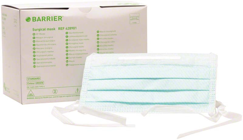 BARRIER® OP Maske Standard, zum Binden, kurzer Nasenbügel, 70 Stk, Grün