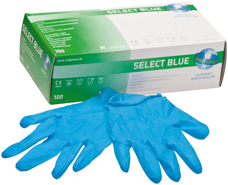 SELECT BLUE Latex Untersuchungshandschuhe, puderfrei, 100 Stk, blau, M