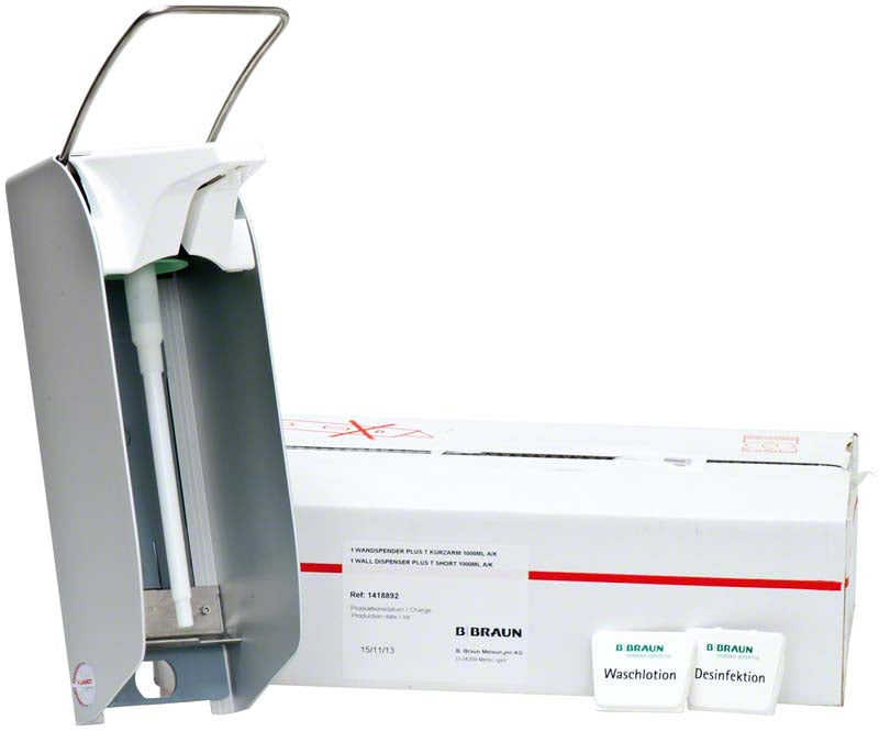 Wandspender T plus mit kurzem Armhebel, PVC für 1 l Flaschen