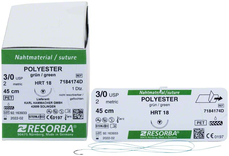 RESORBA® Polyester, grün, 12 Stk, 45 cm, USP 3/0, HRT18
