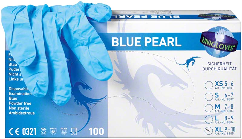 BLACK PEARL Nitril Untersuchungshandschuhe, puderfrei, 100 Stk, XL, blau