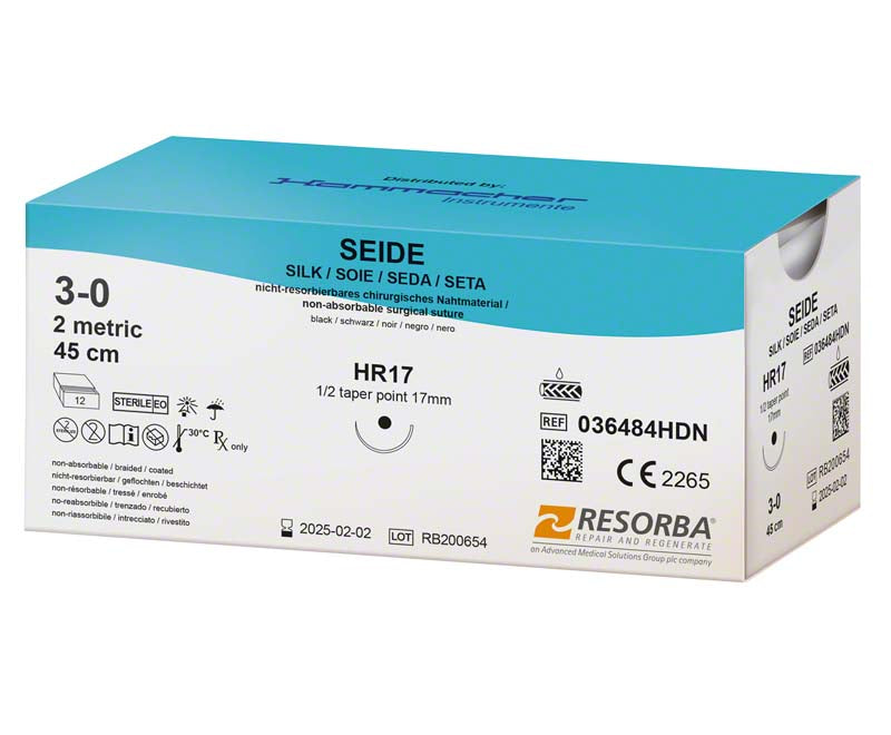 RESORBA Seide, schwarz, 12 Stk, 45 cm, USP 3/0, HR17