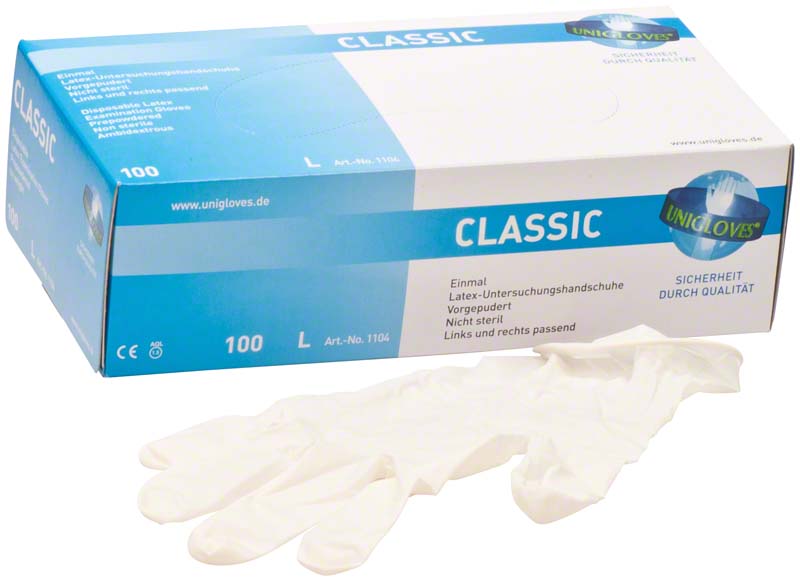 CLASSIC Latex Untersuchungshandschuhe, gebpudert, 100 Stk, L, weiß