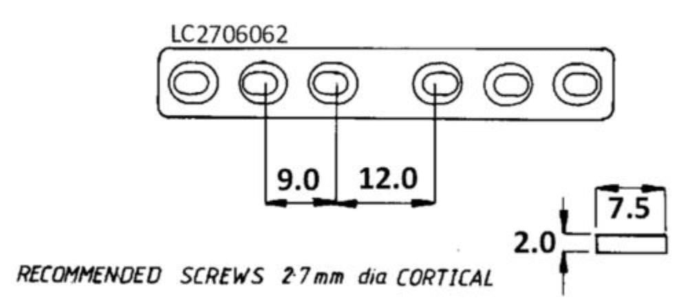 LC Kompressionsplatte 2,7 x 62 mm, 6 Loch (LC2706062)