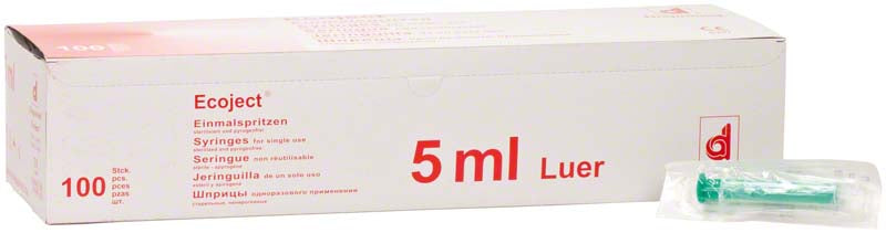 Einmalspritzen 2teilig, grüner Koblen, Luer, 100 Stk, 5 ml