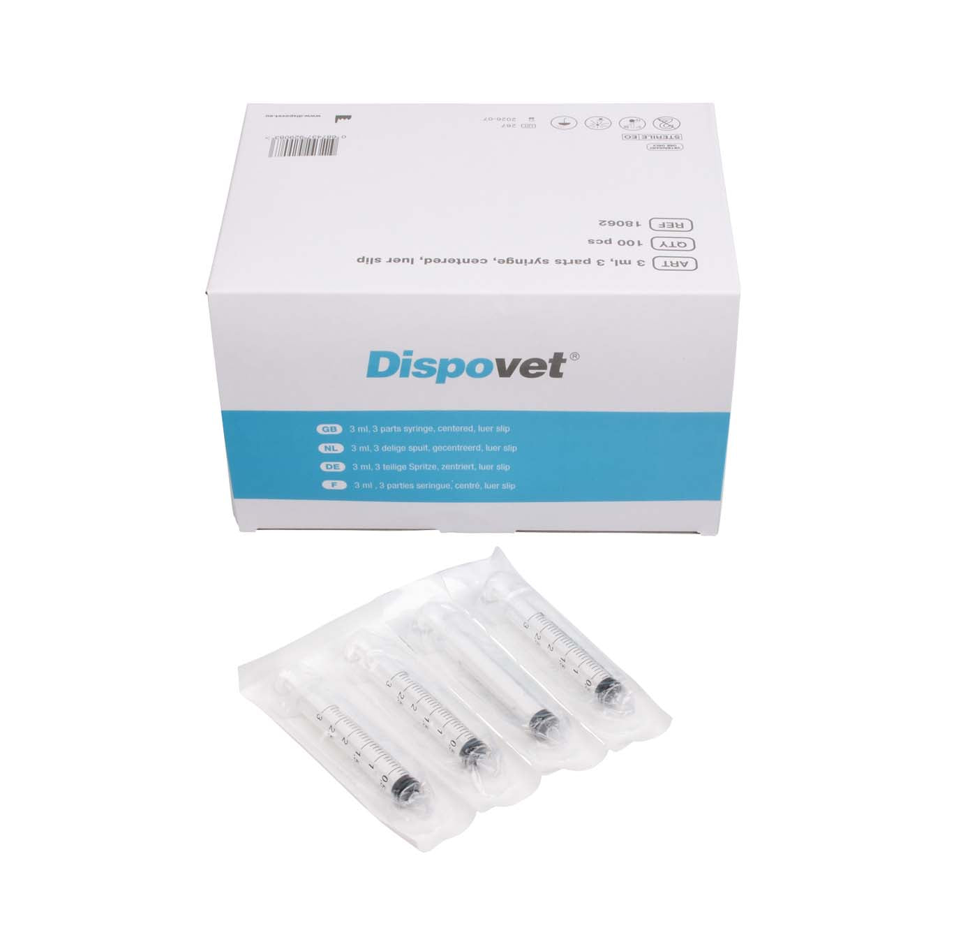 Dispovet® Einmalspritze 3-teilig, 3 ml, Luer,100 Stück