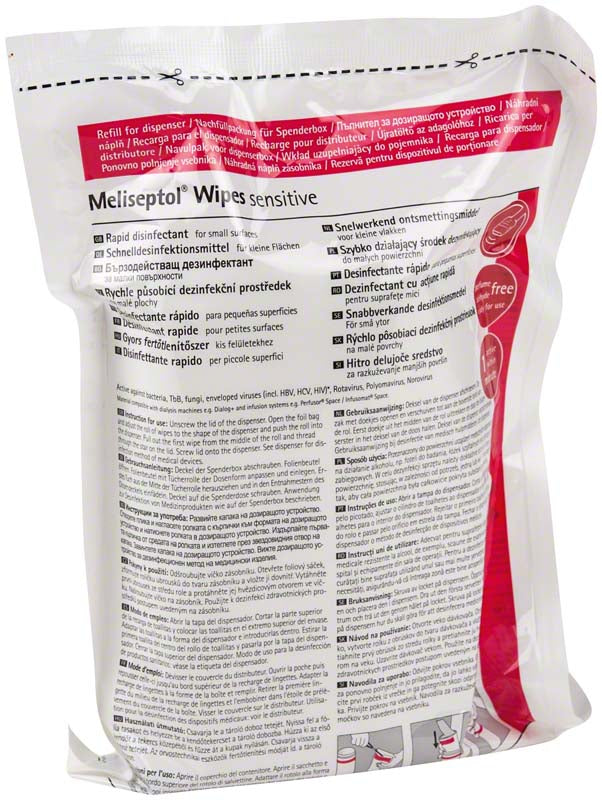 Meliseptol® Wipes sensitive, Flächendesinfektionstücher Refill Packung 60 Tücher