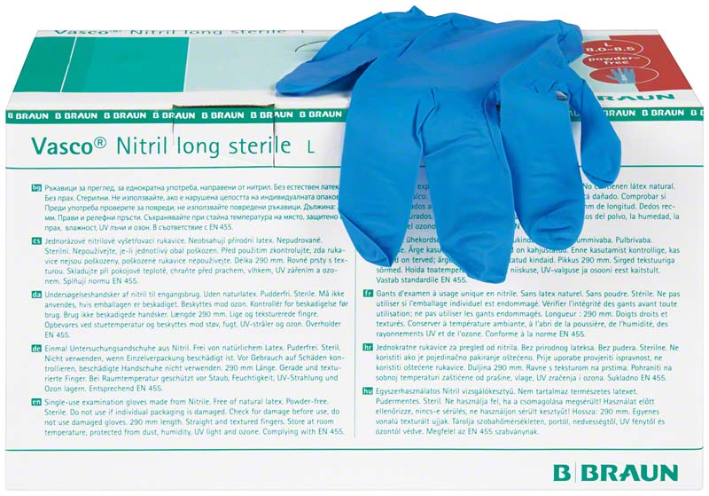 Vasco® Nitril long steril Untersuchungshandschuhe steril, puderfrei, blau, 50 Paar, L