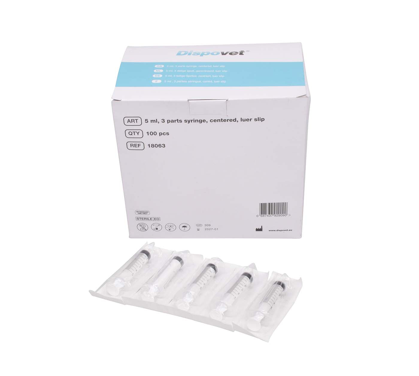 Dispovet® Einmalspritze 3-teilig, 5 ml, Luer,100 Stück