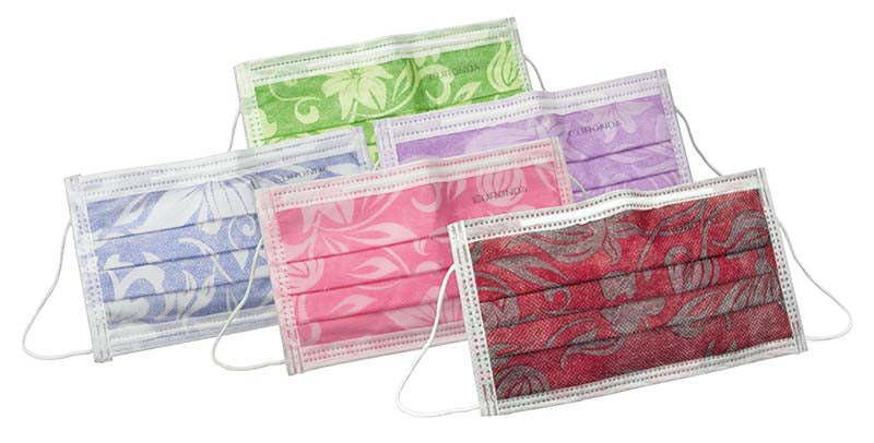 Monoart® Mund-Nasen-Schutz Flower, Gummizug, Spenderbox mit 50 Stk, blau