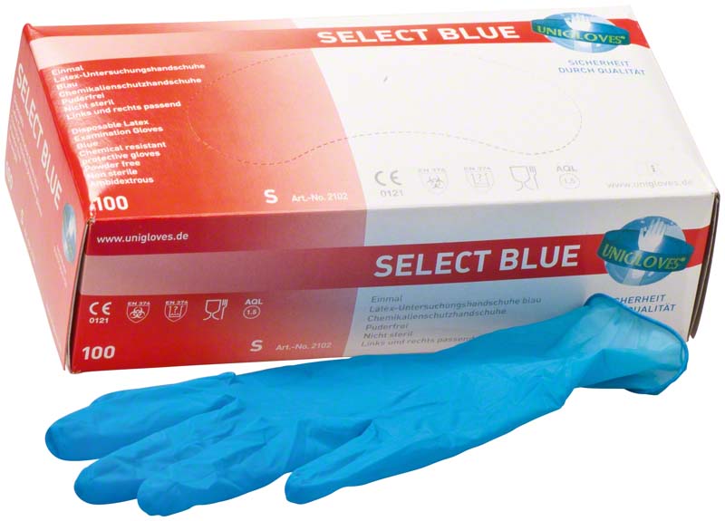 SELECT BLUE Latex Untersuchungshandschuhe, puderfrei, 100 Stk, blau, S