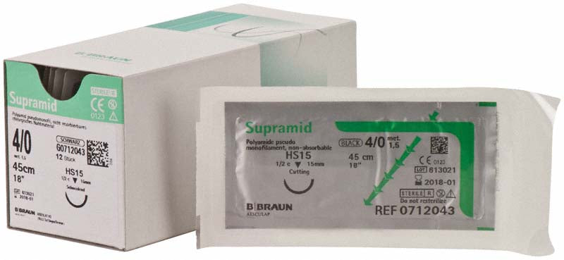 Supramid®, schwarz, 12 Stk, 45 cm, USP 4/0, HS 25