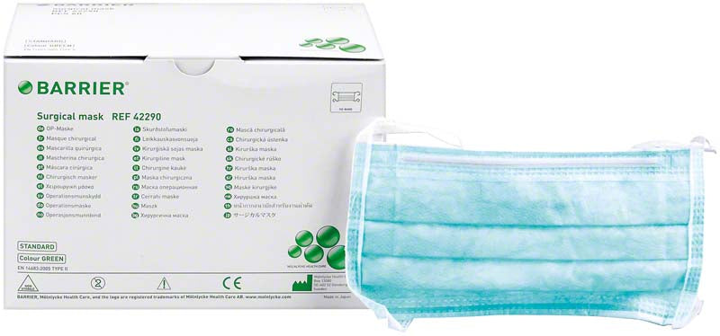 BARRIER® OP Maske Standard, zum Binden extra lang, geringer Atemwiderstand, 60 Stk, grün