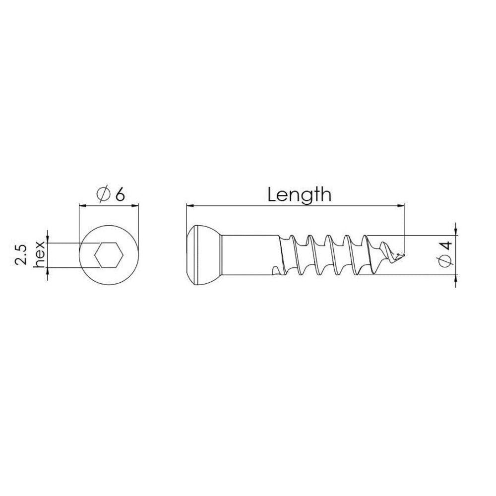 4mm Spongiosaschraube selbstschn., Teilgewinde, 24mm lang (CNP4024)
