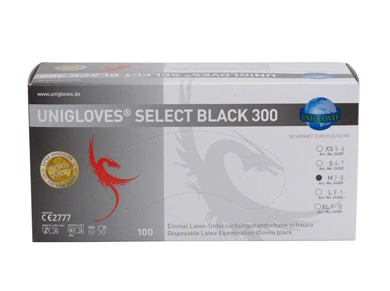 SELECT BLACK 300 Latex Untersuchungshandschuhe, extra lang, puderfrei, 100 Stk, M