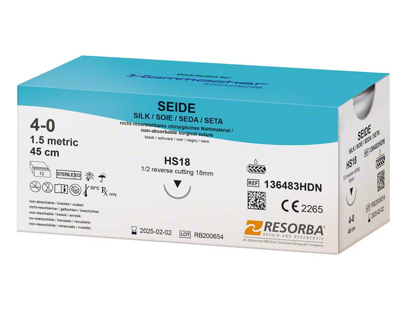 RESORBA Seide, schwarz, 12 Stk, 45 cm, USP 4/0, HS18