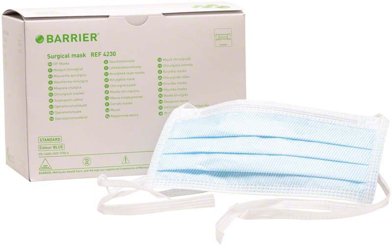 BARRIER® OP Maske Standard, zum Binden, Zellulose, hypoallergen, geringer Atemwiderstand, 60 Stk, blau