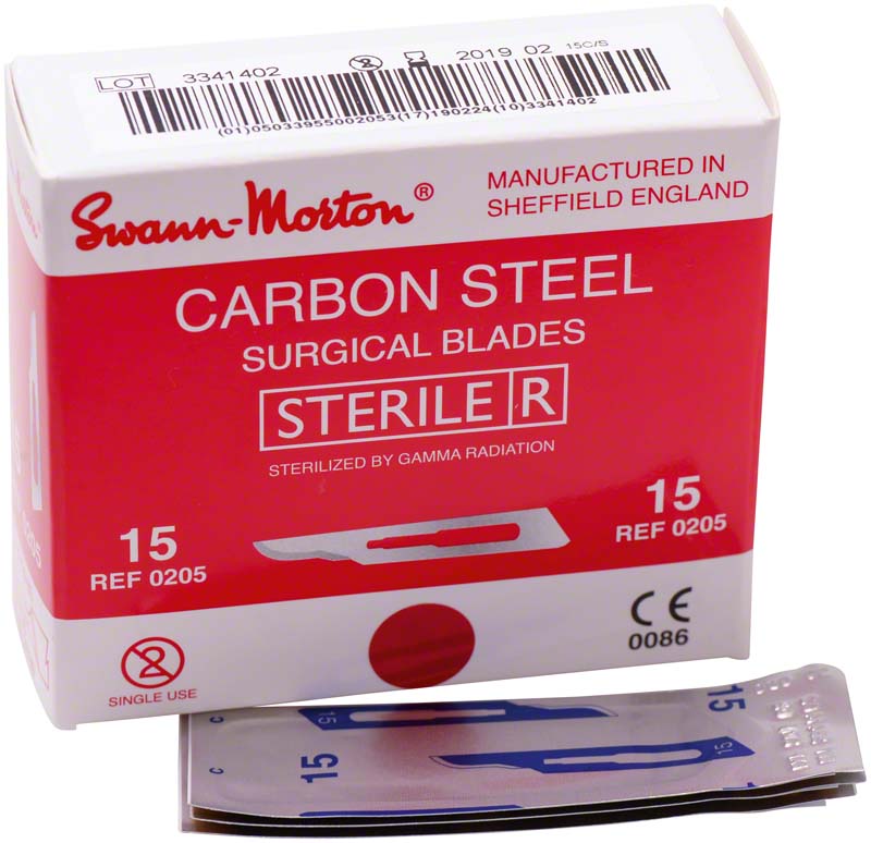 Skalpellklingen Carbon Swann, Fig. 15, Griff 3, 100 Stk steril