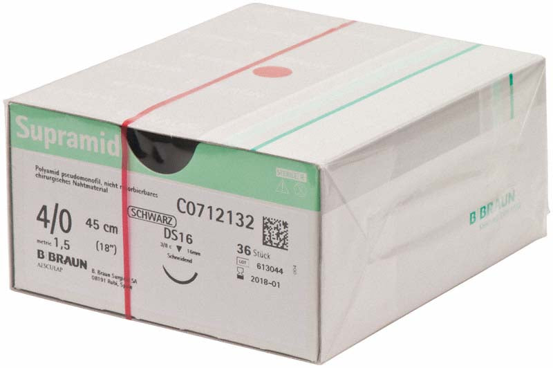 Supramid®, schwarz, 36 Stk, 45 cm, USP 4/0, DS 16