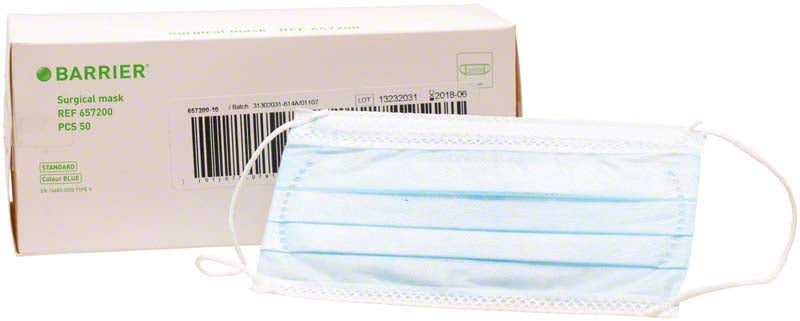 BARRIER® OP Maske Standard, Gummibänder, geringer Atemwiderstand, 50 Stk, blau