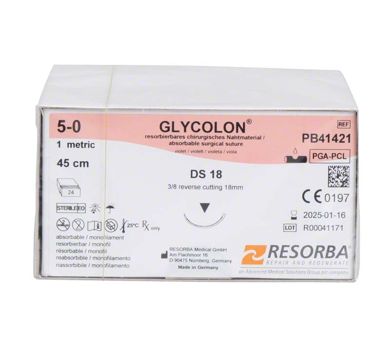 Glycolon Oral, violett, 24 Stk, 45 cm, USP 5/0, DS18