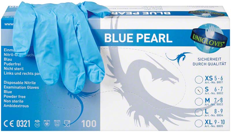 BLACK PEARL Nitril Untersuchungshandschuhe, puderfrei, 100 Stk, S, blau