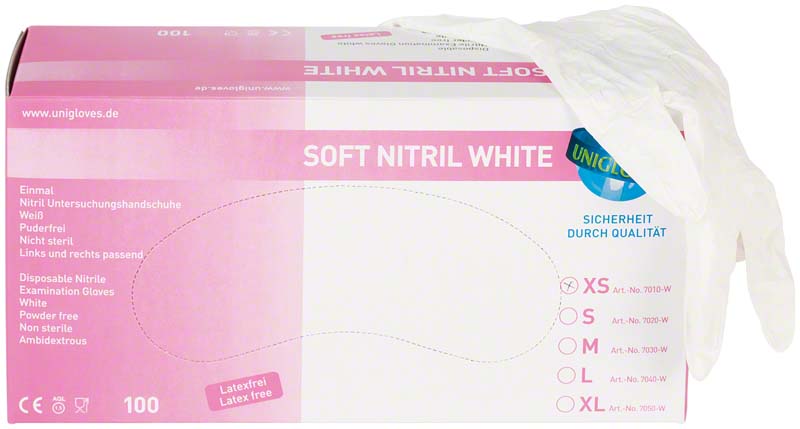 SOFT NITRIL WHITE Untersuchungshandschuhe, puderfrei, weiß, 100 Stk, XS