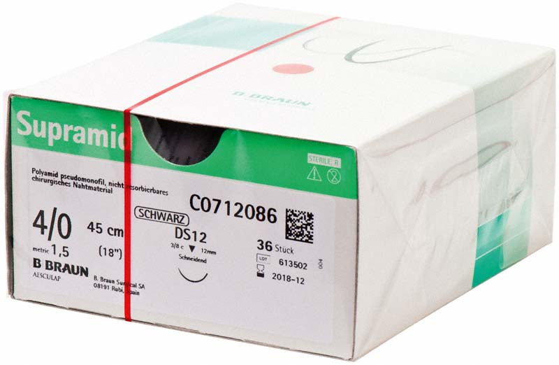 Supramid®, schwarz, 12 Stk, 45 cm, USP 4/0, DS 12