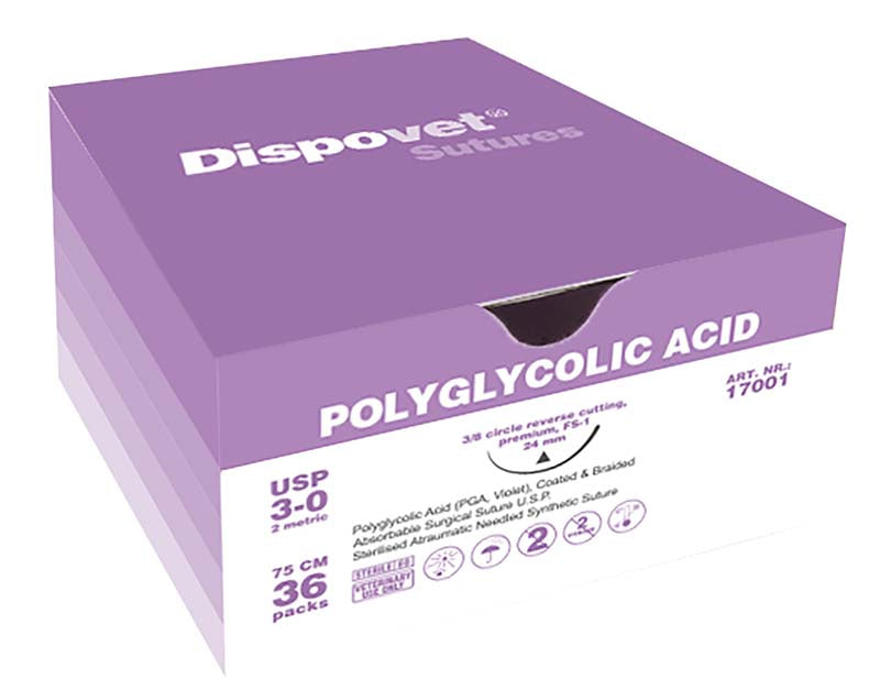 Dispovet Nahtmaterial PGA schwarz, 36 Stk, 75 cm, USP 3/0, FS1