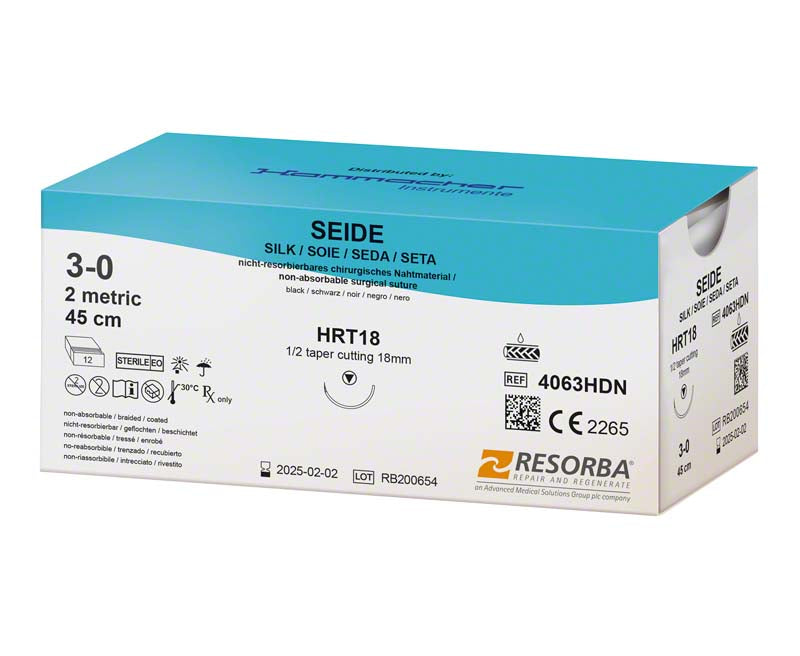 RESORBA Seide, schwarz, 12 Stk, 45 cm, USP 3/0, HRT18
