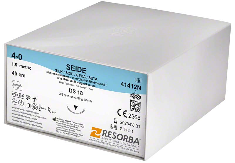 RESORBA Seide, schwarz, 24 Stk, 45 cm, USP 4/0, DS18