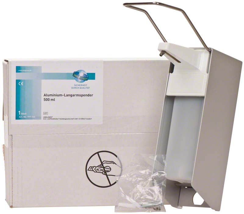 Universal Wandspender Alu mit Armhebel lang, 500 ml und 1 L Flaschen