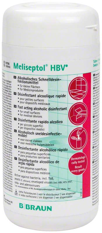 Meliseptol® HBV® Flächendesinfektionstücher, Dose inkl. 100 Stk.