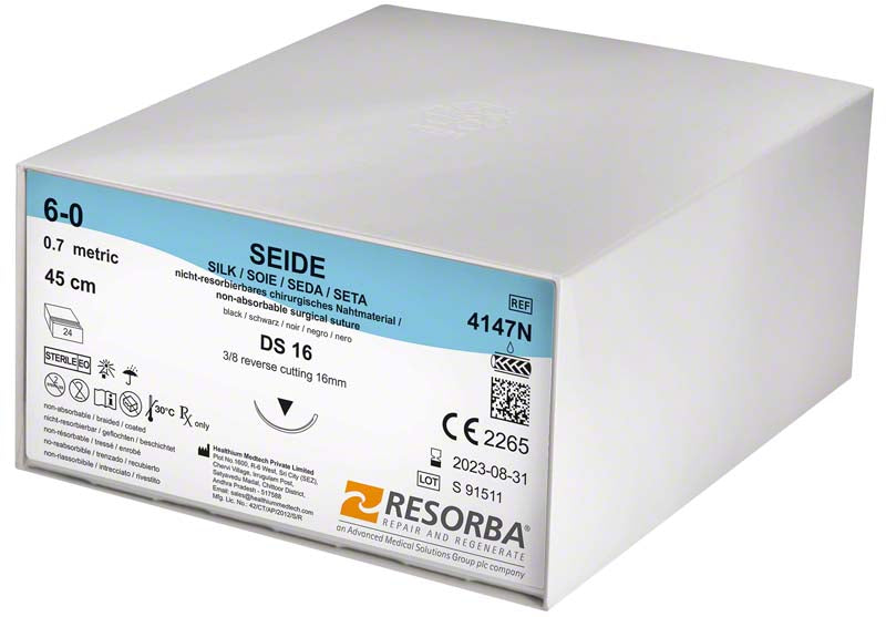 RESORBA Seide, schwarz, 24 Stk, 45 cm, USP 6/0, DS16