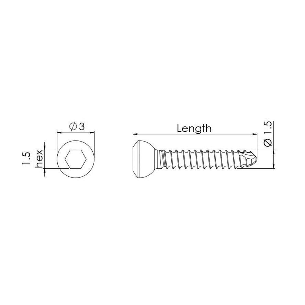 1,5 mm Kortikalisschraube selbstschn., Hex-Kopf, 12 mm lang (CSST1512)