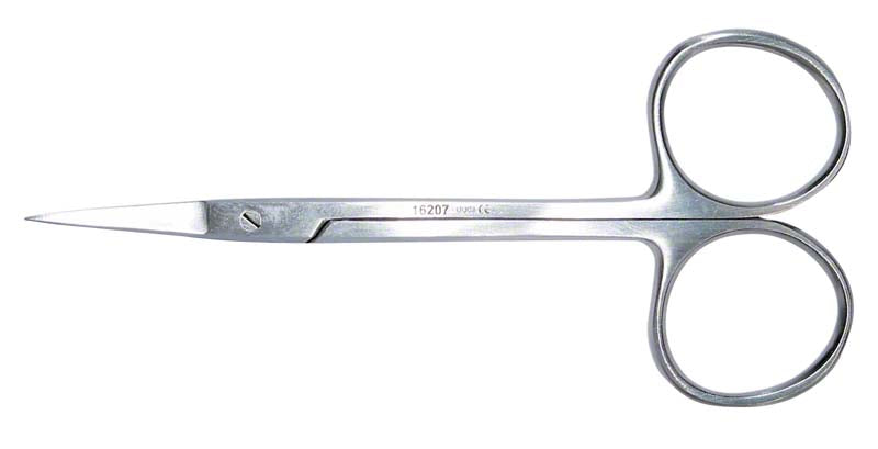 Zahnfleischschere gebogen, spitz, 120 mm